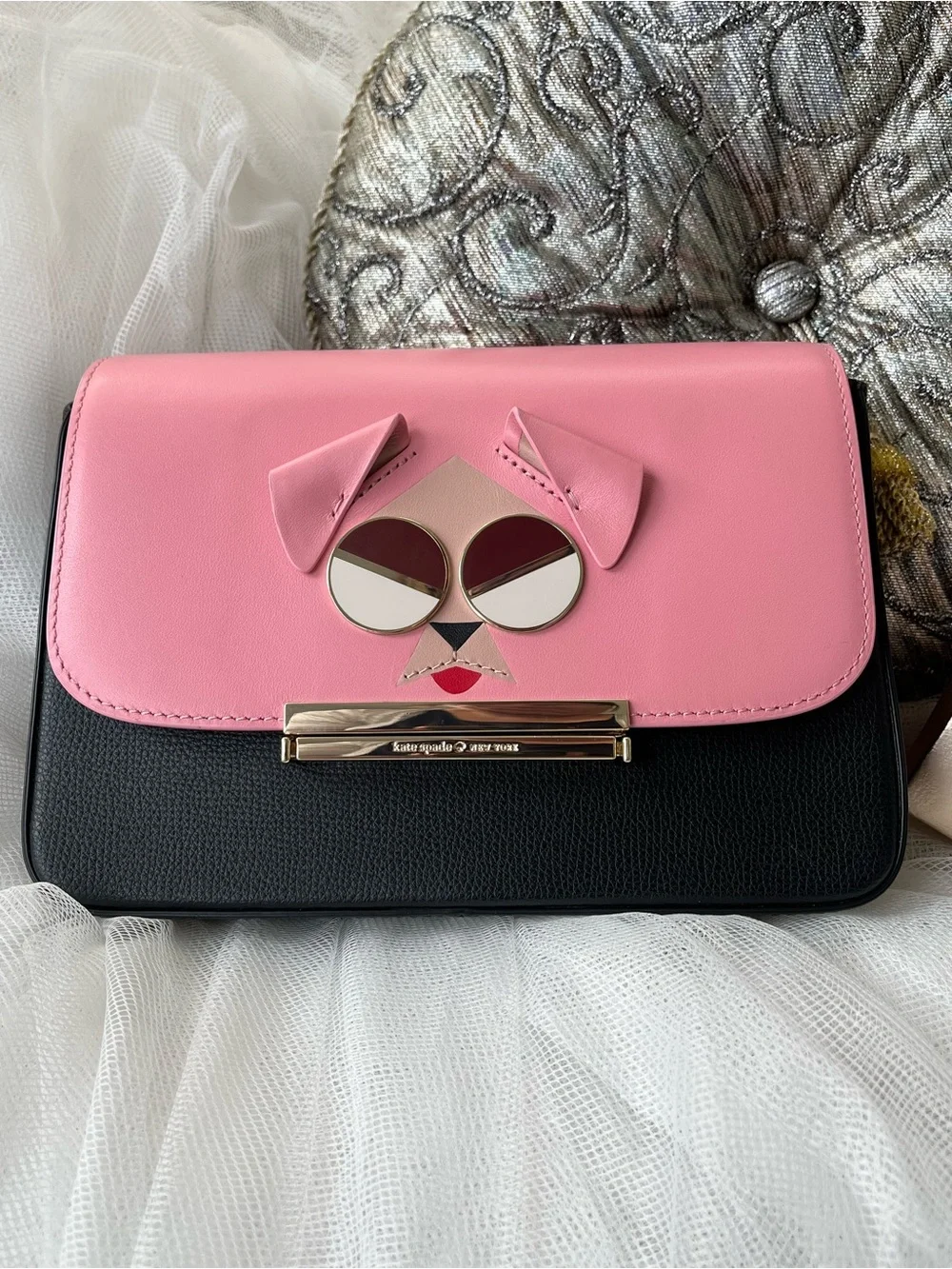 Kate Spade ♠️ Mod Dog 3D Pink/Black Crossbody, EUC 🩷🐶🖤